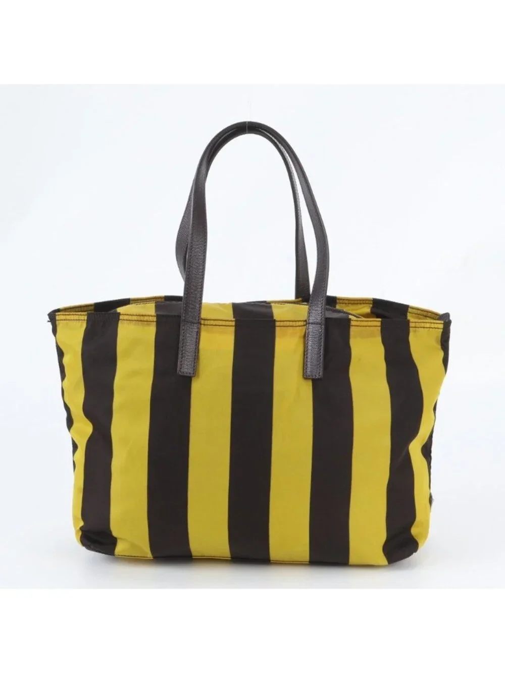 Prada Tessuto Nylon Stripe Triangle Logo Leather Tote Shoulder
